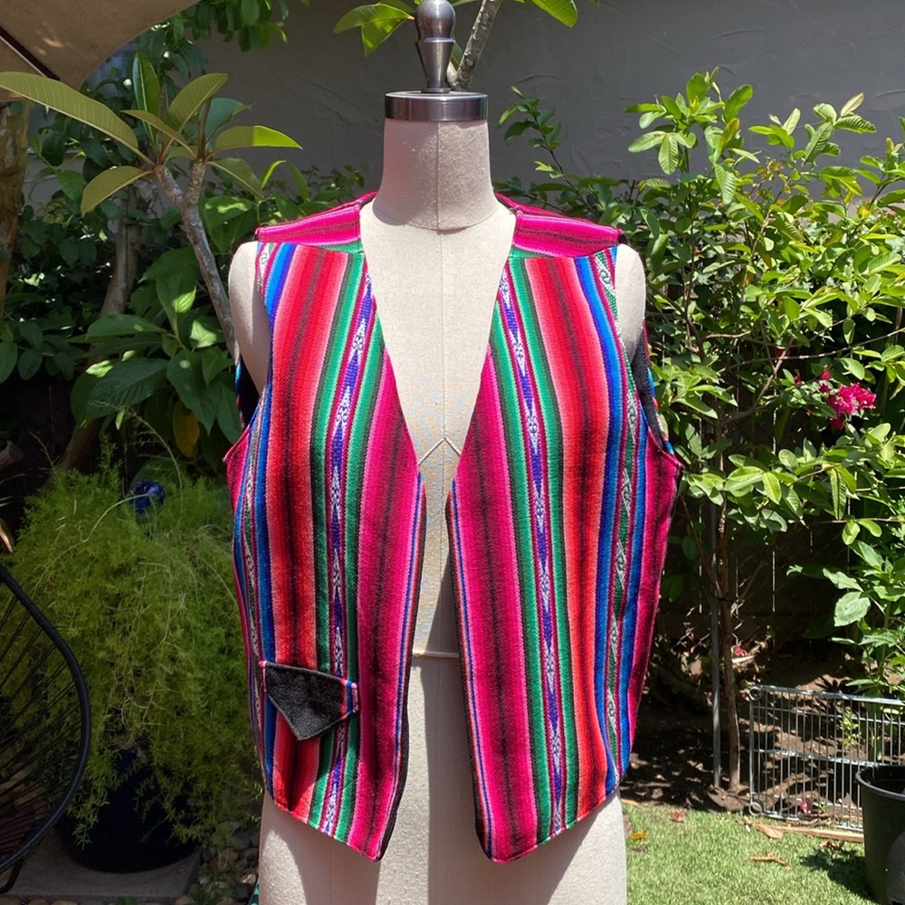 Vintage Handmade Peruvian Vibrant Colors Cotton Weaved Textile Vest
